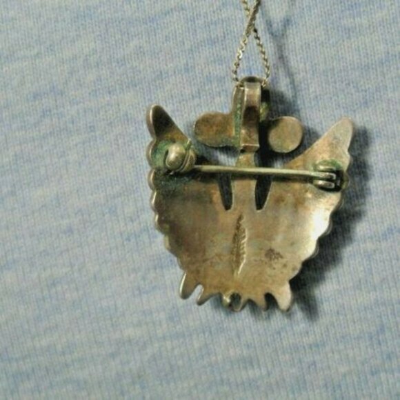 Navajo Turquoise Coral Silver  Kachina pendant pin - Picture 2 of 5